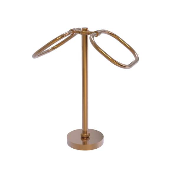 Allied Brass Freestanding 2-Ring Oval Towel Ring with Twisted Accents in Brushed Bronze