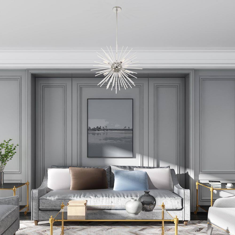 Polished Chrome and Clear Crystal 8-Light Pendant Chandelier