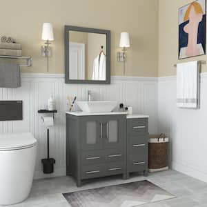 Ravenna 36 in. W Bathroom Vanity in Grey with Single Basin in White Engineered Marble Top and Mirror