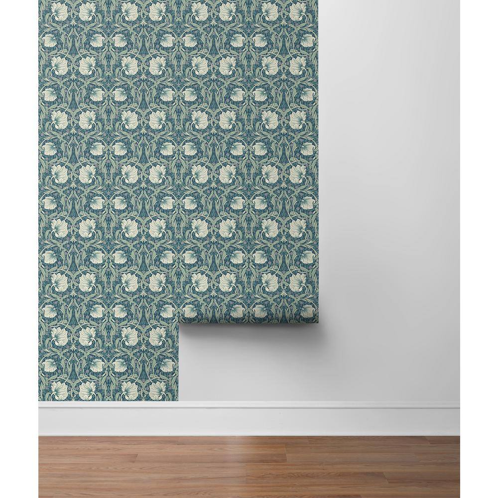 Teal and Sandstone Floral Peel and Stick Vinyl Wallpaper