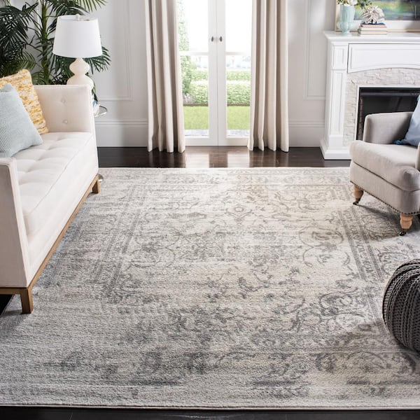 Adirondack Ivory/Silver 8 ft. x 10 ft. Border Floral Area Rug