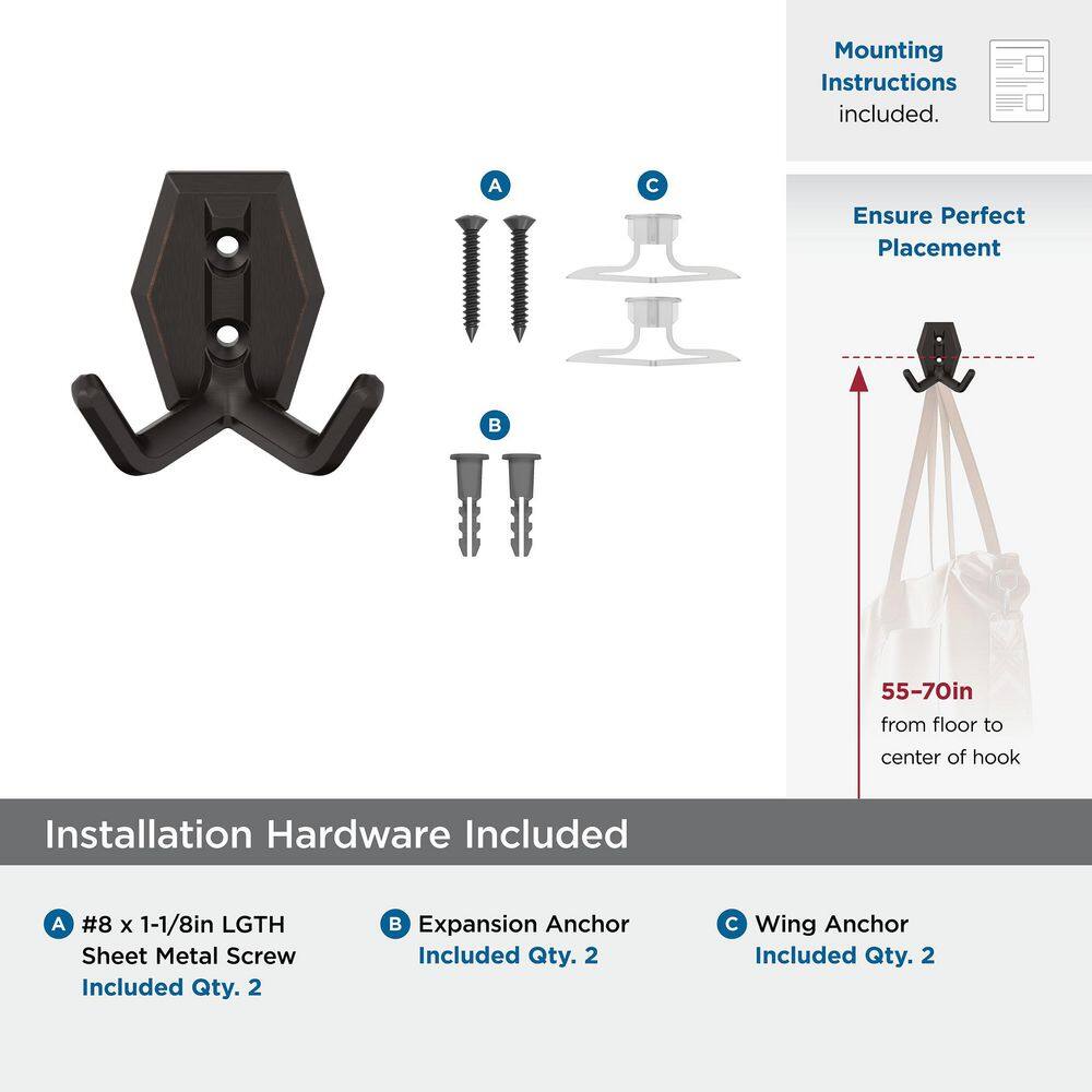Oil Rubbed Bronze Double Prong Decorative Wall Hook