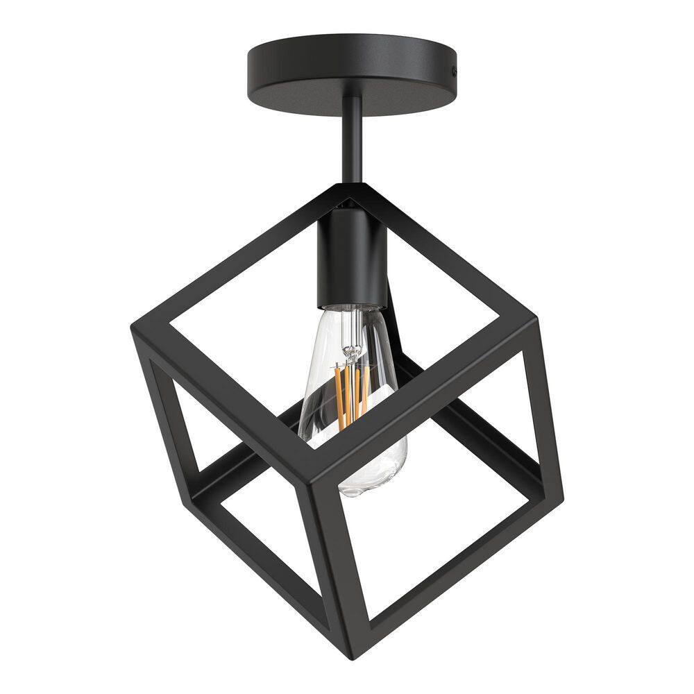 9 in. 1-Light Industrial Black Semi-Flush Ceiling Light with Metal Cage Shade for Porch and Hallway price history on PriceWatchPro