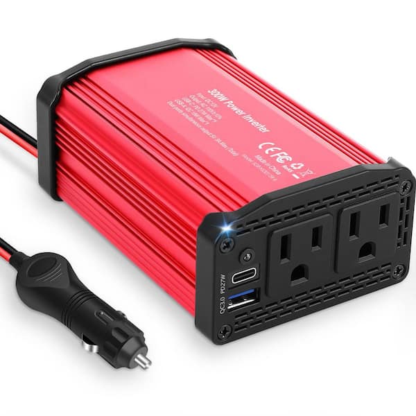 300-Watt Car Power Inverter 12V to 110V with PD 27W USB-C and Fast Charger 18W USB-A, Compact Vehicle Outlet Adapter