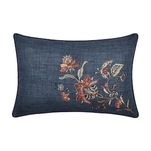 Eveleth Indigo Cotton Floral Boudoir Decorative Throw Pillow 14 in. L x 21 in. W