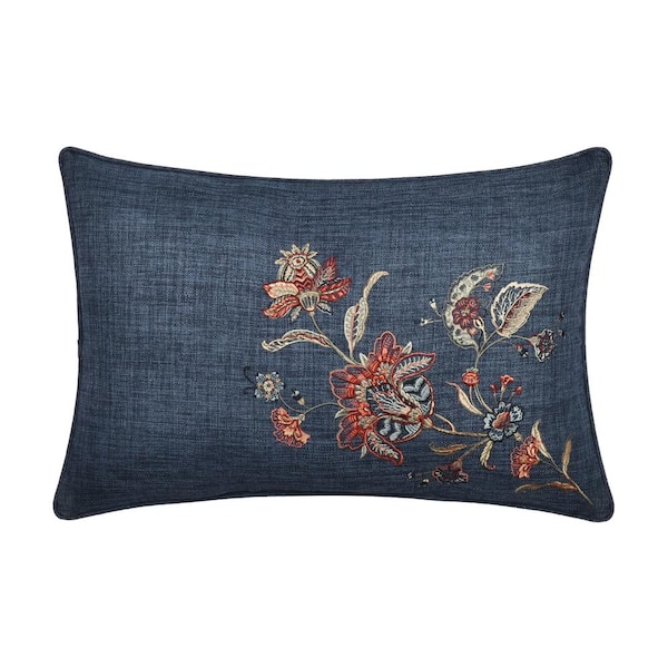 Unbranded Eveleth Indigo Cotton Floral Boudoir Decorative Throw Pillow 14 in. L x 21 in. W