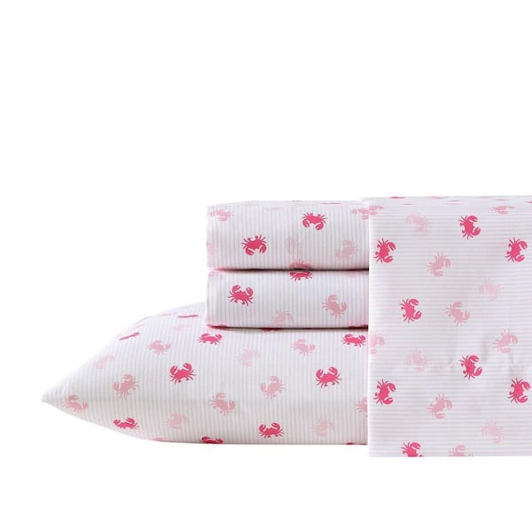 Axton Crab 3 Piece Pink Microfiber Twin Sheet Set