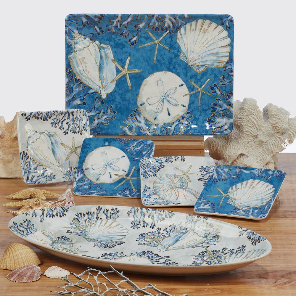 Playa Shells Multicolor Ceramic Coastal Salad Plates, Set of 4