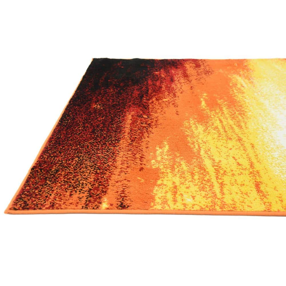 4' x 6' Orange and Black Abstract Synthetic Area Rug