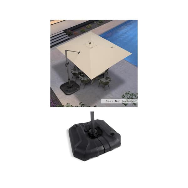 9 ft. x 11.5 ft. Beige Cantilever Umbrella with 360° Rotation and Black Square Umbrella Base Combo