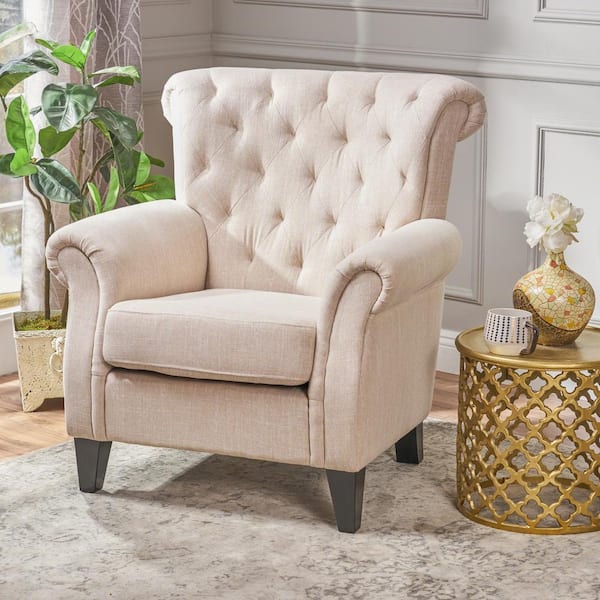 Noble House Merritt Light Beige Fabric Tufted Club Chair