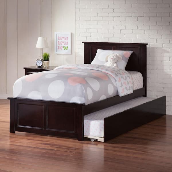 AFI Madison Twin Platform Bed with Matching Foot Board with Twin-Size Urban Trundle Bed in Espresso