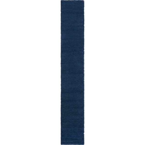 Unique Loom Solid Shag Navy Blue 16 ft. Runner Rug
