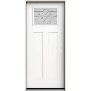 36 in. x 80 in. Left-Hand 1/4 Lite Craftsman Brevard Decorative Glass Modern White Fiberglass Prehung Front Door