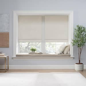 Drew Ivory Textured Solid Polyester 33 in. W x 64 in. L 100% Blackout Single Cordless Roman Shade