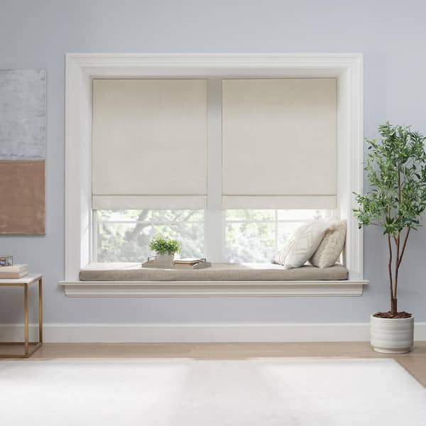 Eclipse Drew Ivory Textured Solid Polyester 33 in. W x 64 in. L 100% Blackout Single Cordless Roman Shade