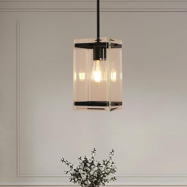 1-Light 60-Watt Black Pendant Light with Clear glass Shade for Kitchen Island and No Bulbs Included