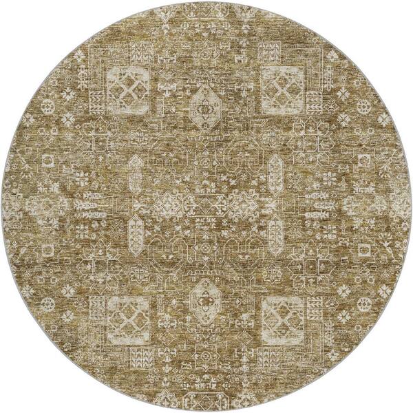 Dream Shag Premium Machine Washable Abstract ADS637 Brown 8 ft. x 8 ft. Round Rug