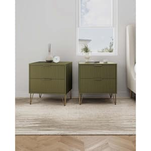 DUMBO Modern Olive Green 2-Drawer 20.07 in. W Nightstand (Set of 2)