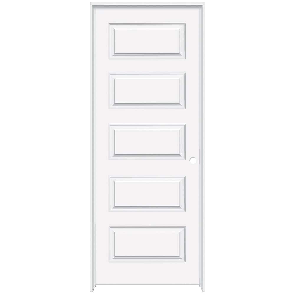 36 in. x 80 in. 5 Panel Molded LH Solid Core White Primed Wood Composite Single Prehung Interior Door w/Nickel Hinges. price history on PriceWatchPro