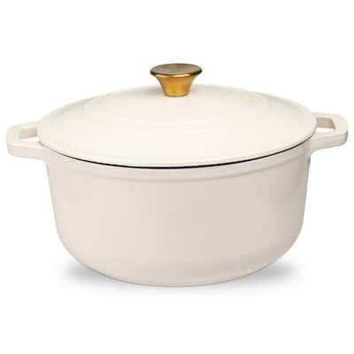 LEXI HOME 6 qt. Durable Cast Iron Dutch Oven Casserole Pot in Cream Enamel  LB5443 - The Home Depot