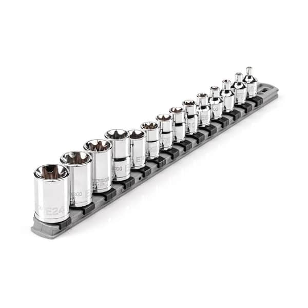 TEKTON 3/8,1/2 Inch Drive External Star Socket Set with Rail, 14-Piece (E4-E24)