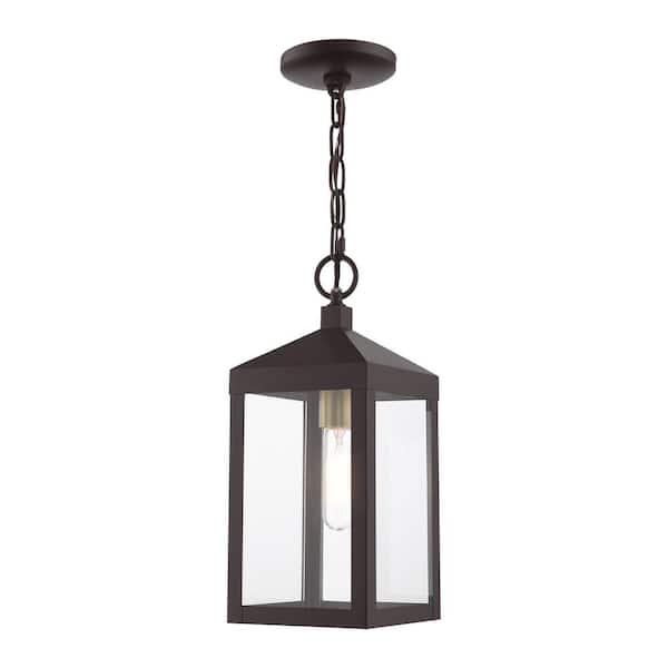 AVIANCE LIGHTING Creekview 14.5 in. 1-Light Bronze Dimmable Outdoor Pendant Light with Clear Glass and No Bulbs Included