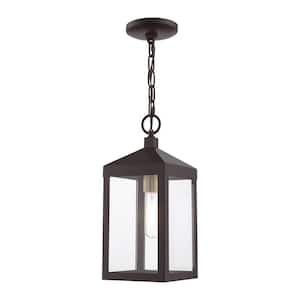 Creekview 14.5 in. 1-Light Bronze Dimmable Outdoor Pendant Light with Clear Glass and No Bulbs Included
