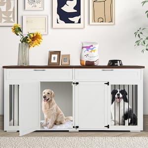 72 in. Rectangular White MDF Desk with Storage for Pet Cage