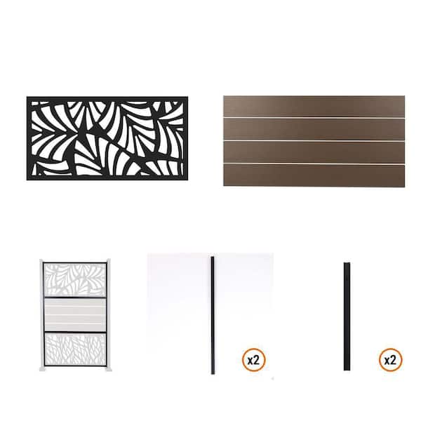 Privacy Screen Kit with Palm Insert and Brown Boards For In-ground Installation with Frame and Posts