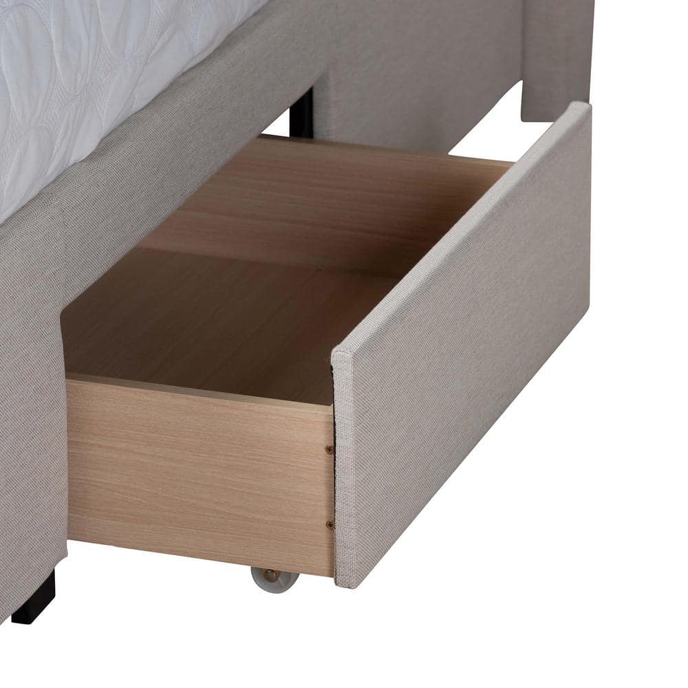 Beige and Dark Brown Upholstered Full Storage Platform Bed with Drawers
