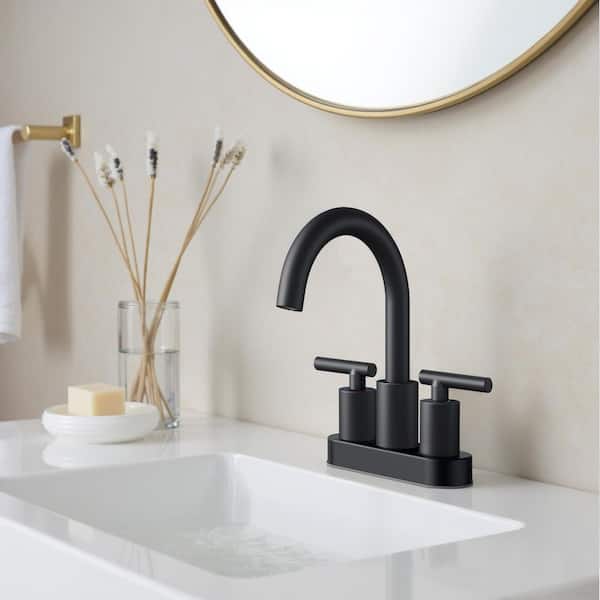4 in. Centerset Double Handle Bathroom Faucet with Pop-Up Drain Included in Matte Black