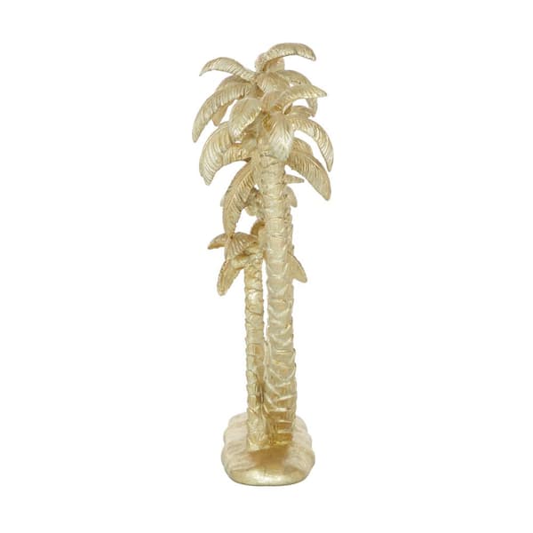 Litton Lane 5 in. x 16 in. Gold Polyresin Palm Tree Sculpture