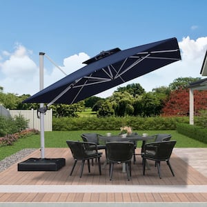 11 ft. Square High-Quality Aluminum Cantilever Polyester Outdoor Patio Umbrella with Base, Navy Blue