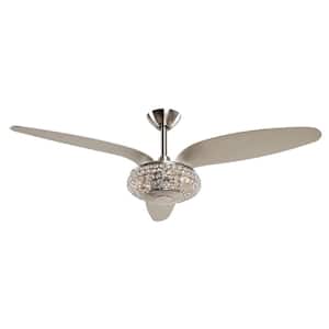 52 in. Indoor Brushed Nickel Crystal Ceiling Fan with Light Kit and Remote Control