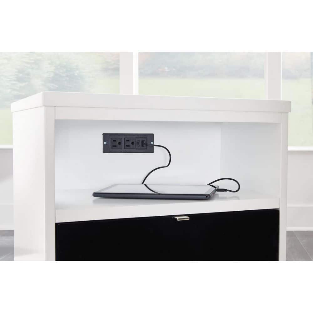 Modern Black and White Wood Metal End Table with Storage