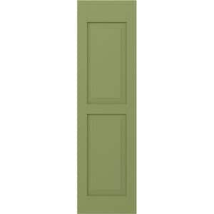 12 in. W x 40 in. H Americraft 2-Equal Raised Panel Exterior Real Wood Shutters Pair in Moss Green