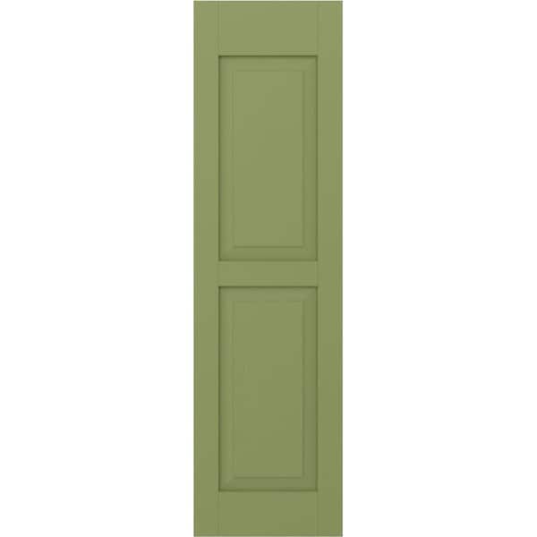 Ekena Millwork 12 in. W x 40 in. H Americraft 2-Equal Raised Panel Exterior Real Wood Shutters Pair in Moss Green