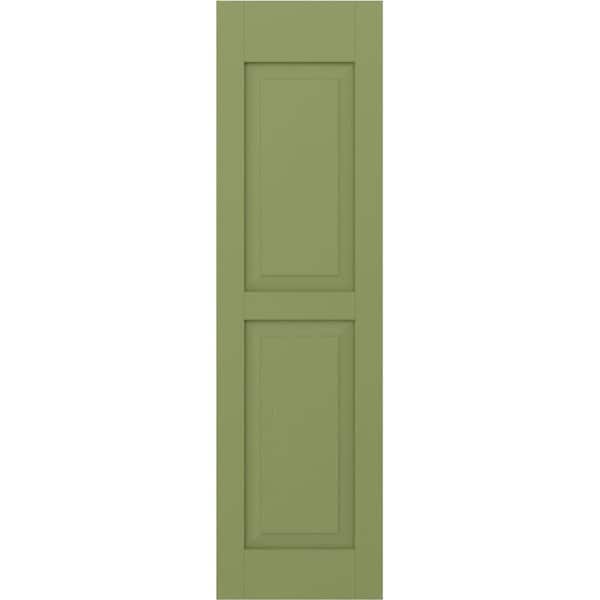 Ekena Millwork 12 in. W x 68 in. H Americraft 2-Equal Raised Panel Exterior Real Wood Shutters Pair in Moss Green