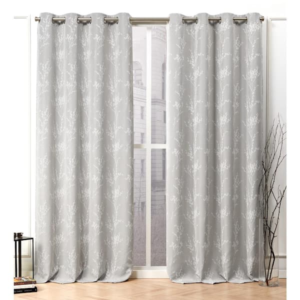 NICOLE MILLER NEW YORK Turion Dove Grey Floral Woven Room Darkening Grommet Top Curtain, 52 in. W x 63 in. L (Set of 2)