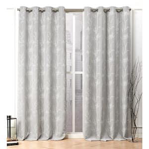 Turion Dove Grey Floral Woven Room Darkening Grommet Top Curtain, 52 in. W x 108 in. L (Set of 2)