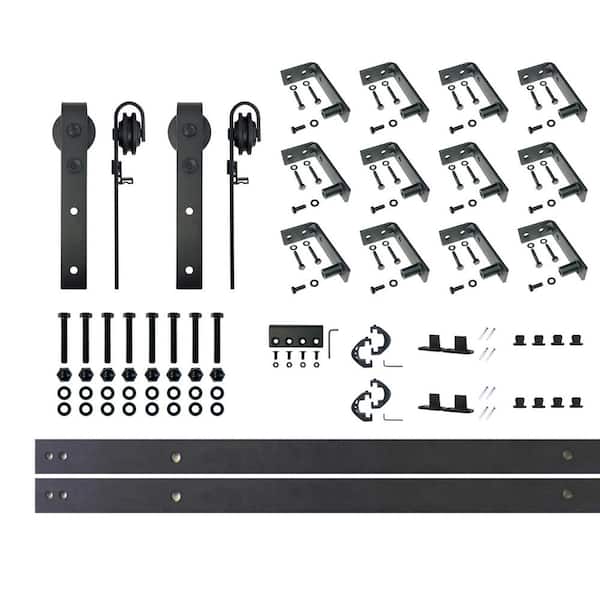 HOMACER 15 ft./180 in. Black Rustic Ceiling Mount Non-Bypass Sliding Barn Door Track and Hardware Kit for Double Doors