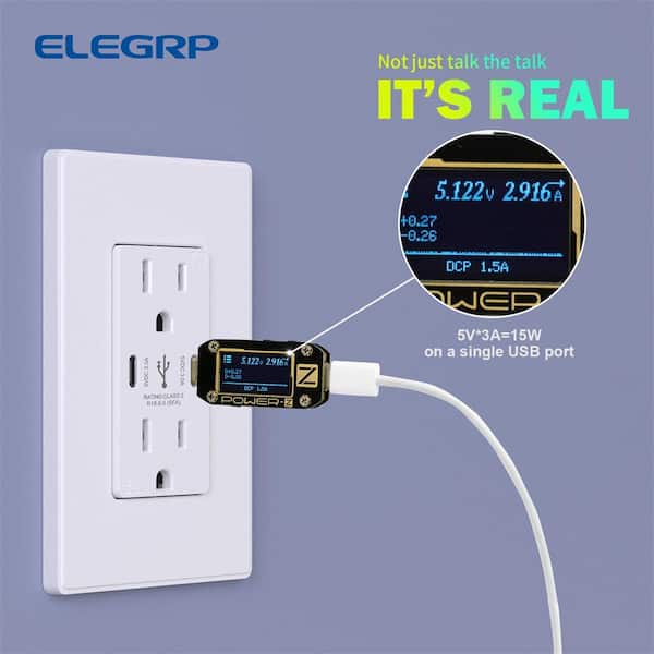 ELEGRP USB Outlets Receptacles, 3-Port USB C Wall Outlet, 30W 6.0A USB Electrical  Outlet