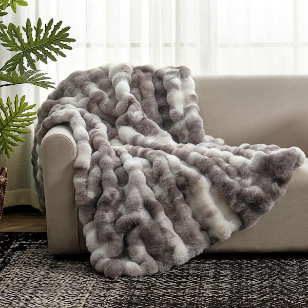 90 in. x 90 in. Taupe Fleece Throw Blanket for Couch, Fuzzy Soft Plush Thick Bubble Blanket for Sofa