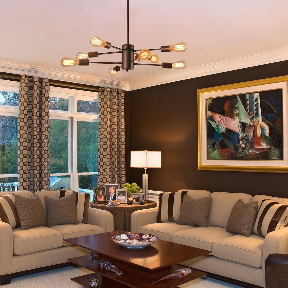 8-Light Black Metal Sputnik Chandelier with Adjustable Arms