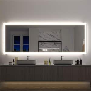 96 in. W x 36 in. H Rectangular Framed LED Anti-Fog Wall Mirror in Black with Backlit and Front Light