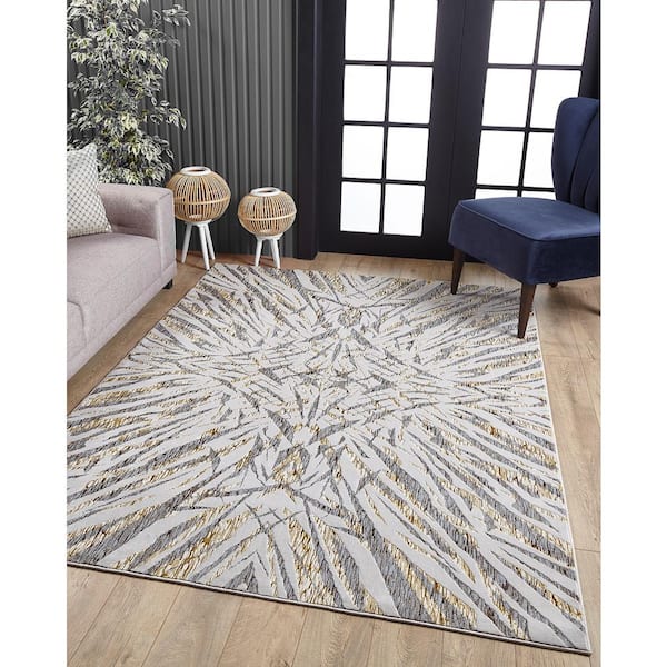 Clara Gold 5 ft. x 8 ft. Medallion Mid-Century Area Rug