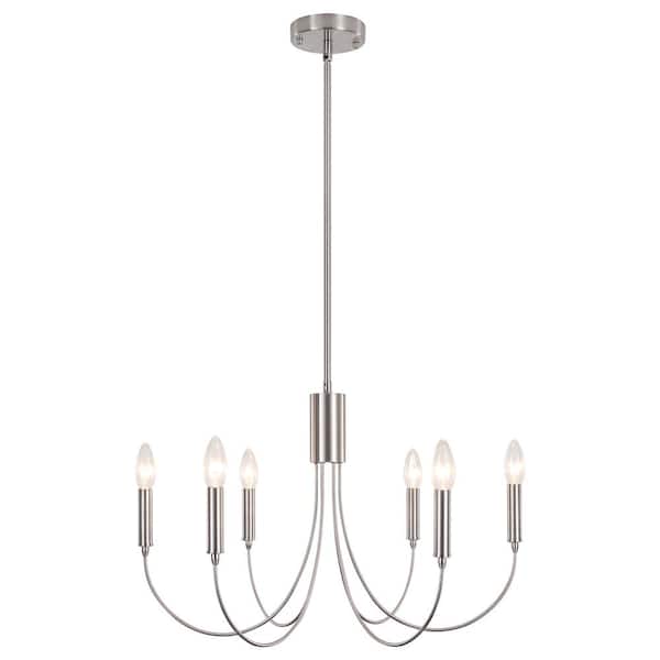 ADSENSTY 6-Light Sand Nickel Industrial Dining Room Candle Chandelier Modern Farmhouse Pendant Light