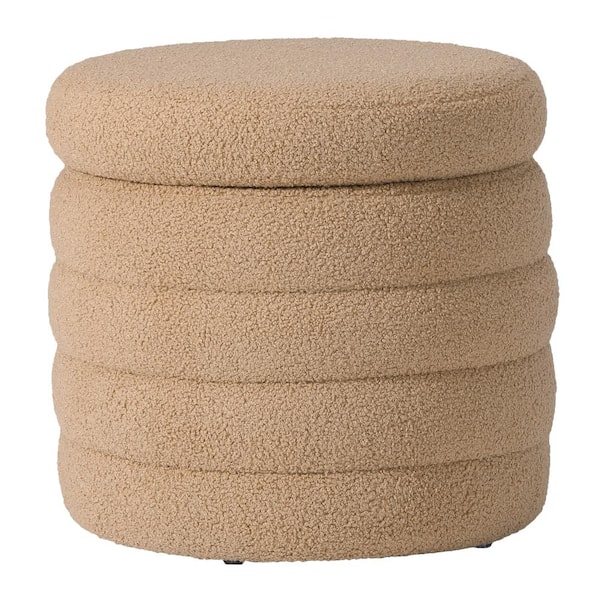 Bayville Modern 16 in. Tall Sherpa Fabric Tufted Round Storage Ottoman in Camel