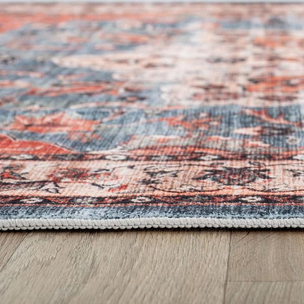 Traditional Distressed Washable Non Slip Multi 9 ft. x 12 ft. Area Rug